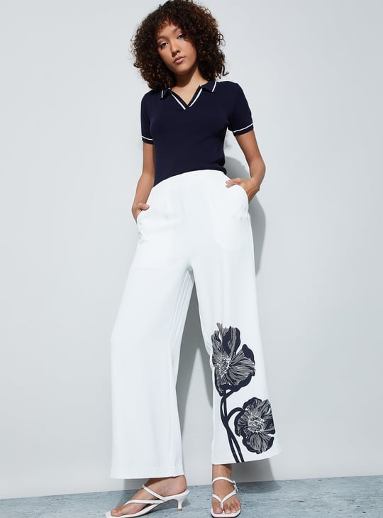 CODE Floral Print Wide Leg Trousers