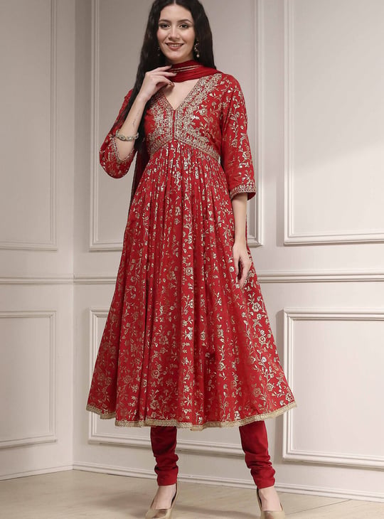 BIBA Foil Print Anarkali Kurta Set
