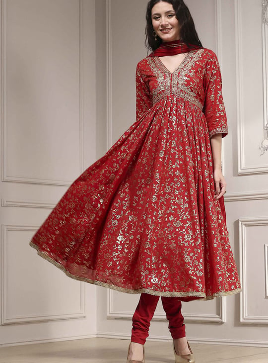 BIBA Foil Print Anarkali Kurta Set