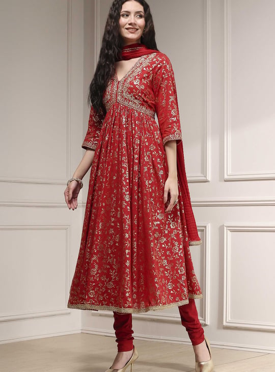BIBA Foil Print Anarkali Kurta Set
