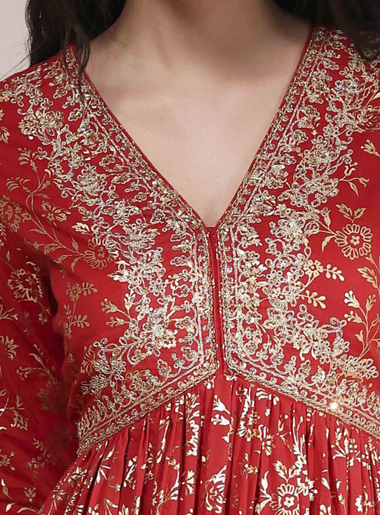 BIBA Foil Print Anarkali Kurta Set