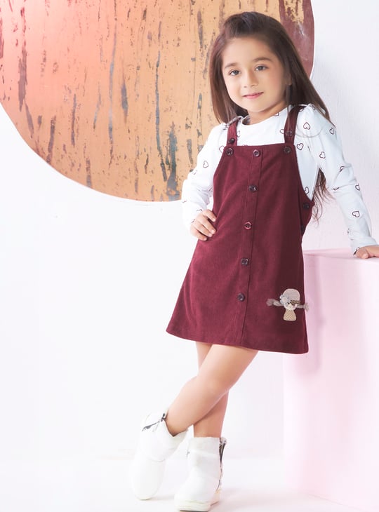 PEPPERMINT Girls Textured Dungaree Dress With Top