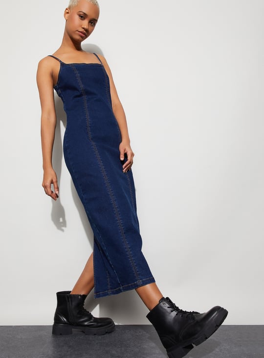 GINGER Solid Zipped Midi Dress