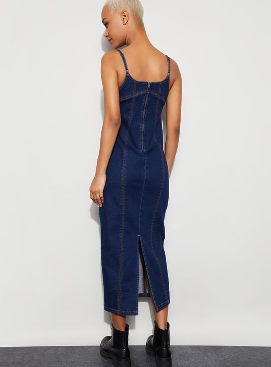 GINGER Solid Zipped Midi Dress