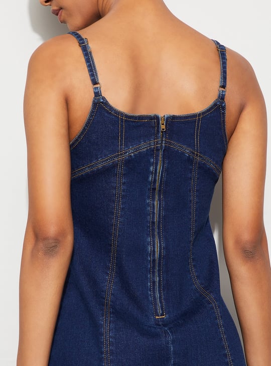 GINGER Solid Zipped Midi Dress