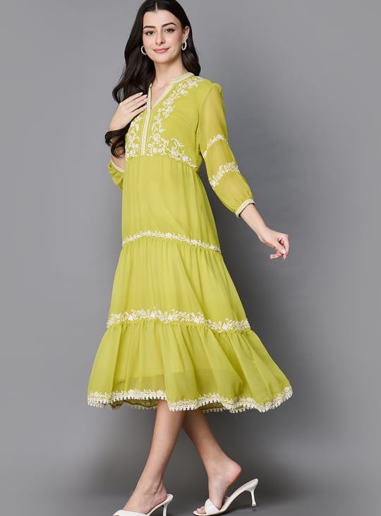 BIBA Embroidered A-Line Dress