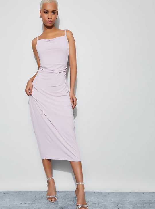 Ruched Bodycon Mauve Bodycon Midi Dress Globus Women Lavender Abstract Printed Round Neck Short Sleeves Ruched