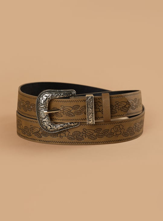 GINGER Debossed Belt with Etched Buckle