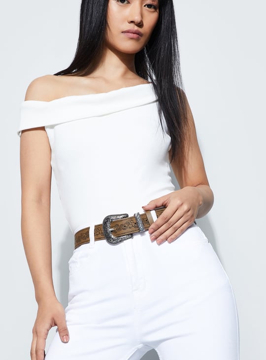 GINGER Debossed Belt with Etched Buckle