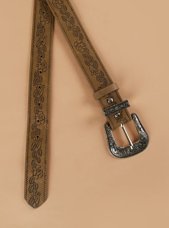 GINGER Debossed Belt with Etched Buckle