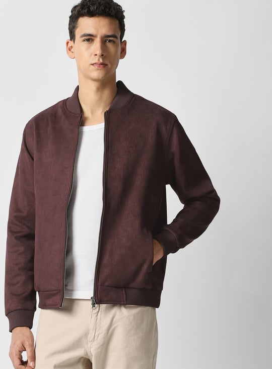 V DOT Faux Suede Bomber Jacket