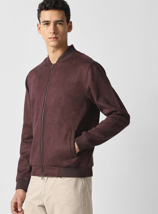 V DOT Faux Suede Bomber Jacket