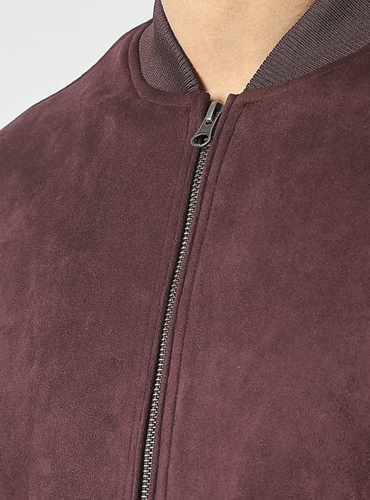 V DOT Faux Suede Bomber Jacket