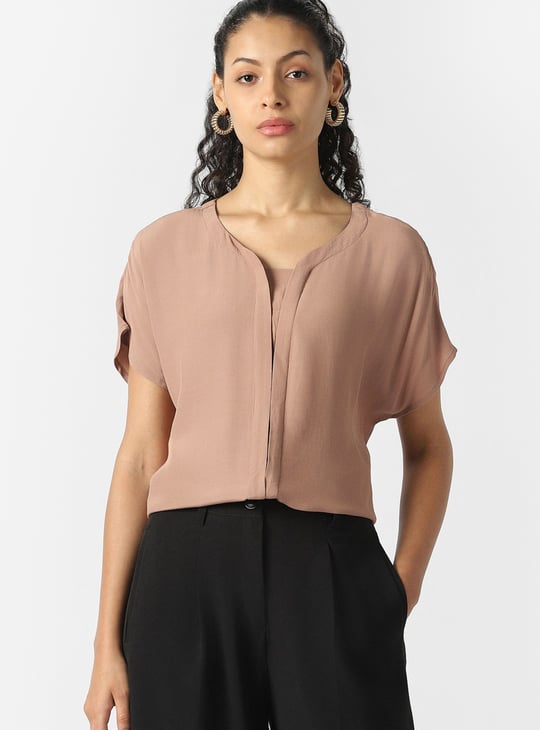 VAN HEUSEN Solid Button Front Top