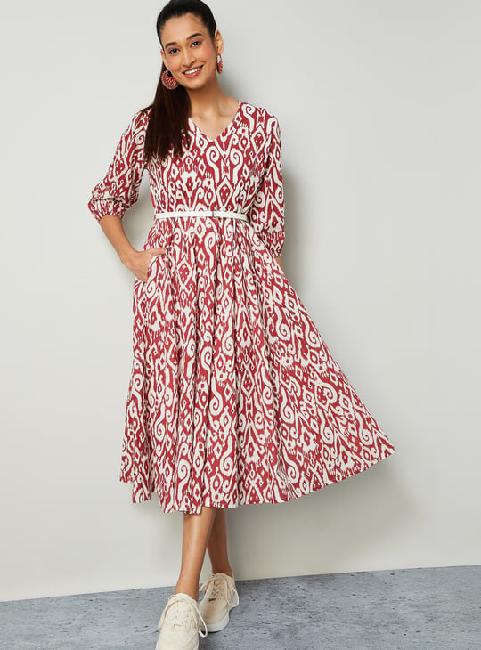 COLOUR ME Ikat Print A-line Midi Dress