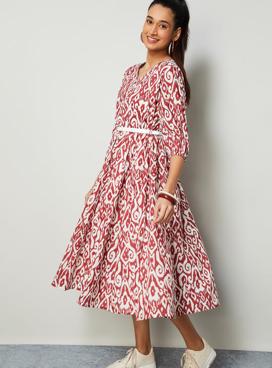 COLOUR ME Ikat Print A-line Midi Dress