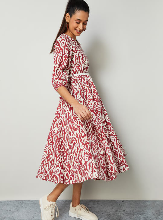 COLOUR ME Ikat Print A-line Midi Dress