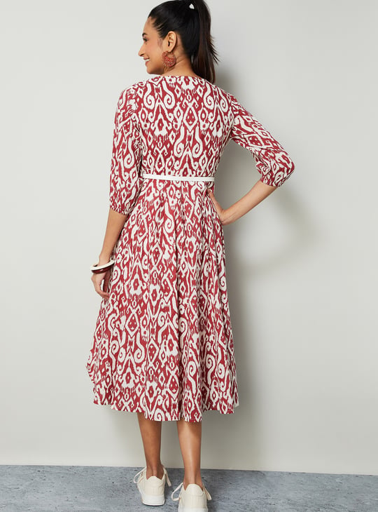 COLOUR ME Ikat Print A-line Midi Dress