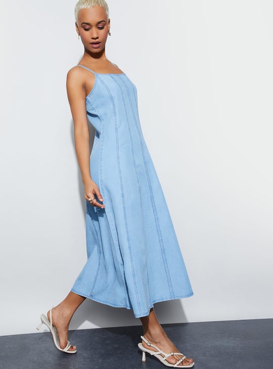 ginger denim dress GINGER Denim Panelled Midi Dress