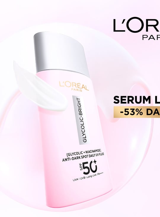 L'OREAL PARIS Glycolic-Bright UV SPF 50+ Anti-Dark Spot Fluid Sunscreen - 50 ml