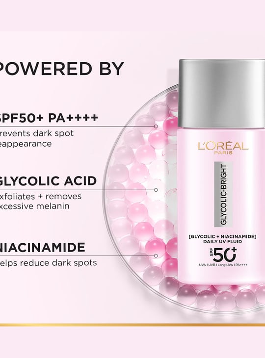 L'OREAL PARIS Glycolic-Bright UV SPF 50+ Anti-Dark Spot Fluid Sunscreen - 50 ml