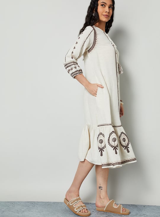 COLOUR ME Ethnic Motif A-line Dress | White