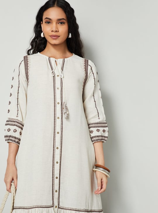 j crew perforated a line dress Floral Printed Shoulder Straps Pure Cotton A-Line Ethnic Dress