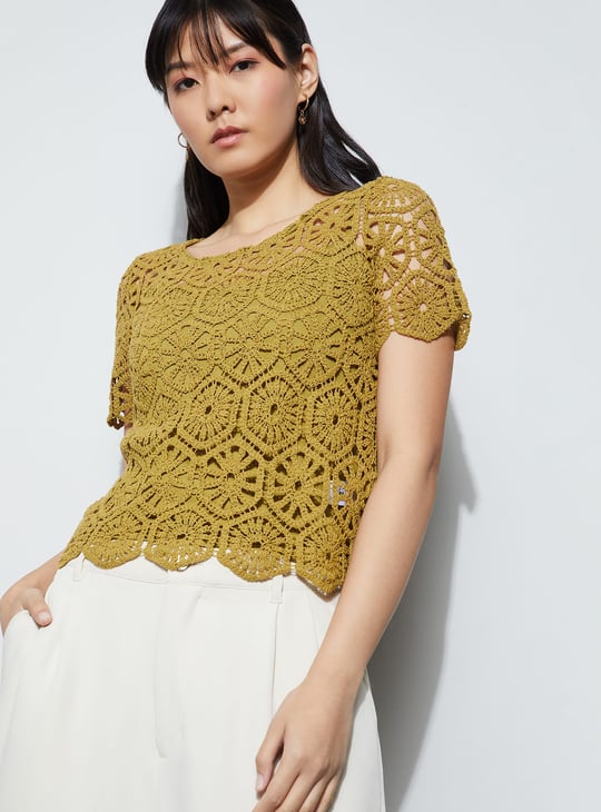 CODE Crochet Knit Top with Camisole | Green