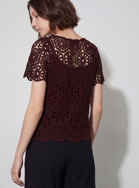 CODE Crochet Knit Top with Camisole | Burgundy
