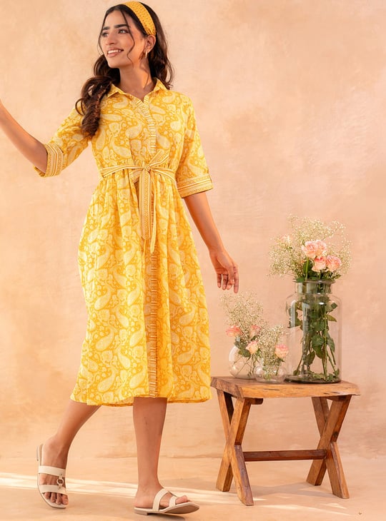 JUNIPER Paisley Print Midi Dress | Yellow JUNIPER Paisley Print Midi Dress | Yellow