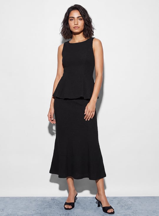 CODE Textured Midi Skirt | Black