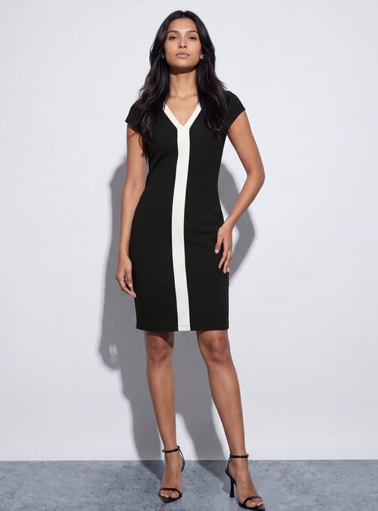 contrast panel bodycon dress CODE CLASSIC Shein