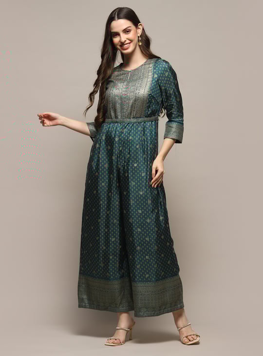 BIBA Women Printed Wide-Leg Jumpsuit Blue