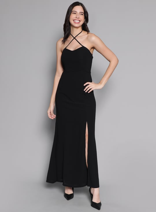 fitted lace wedding dress Buy Black Side Slit Dress with Long Shrug main image 0