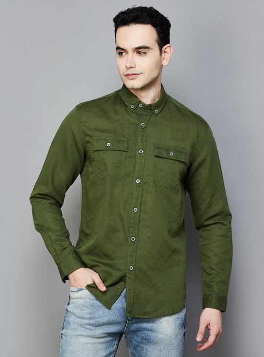 JACK JONES Men Solid Slim Fit Casual Shirt Green