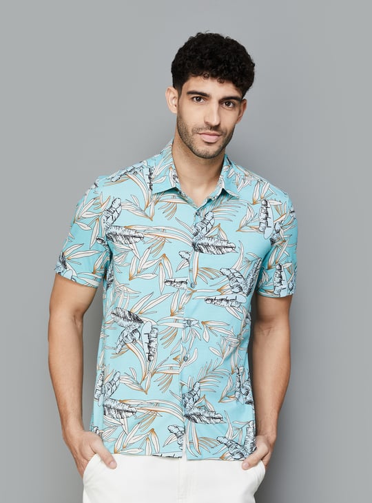 FAHRENHEIT Men Printed Regular Fit Casual Shirt Blue