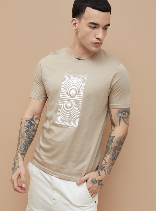FAME FOREVER Graphic Print T-shirt Beige