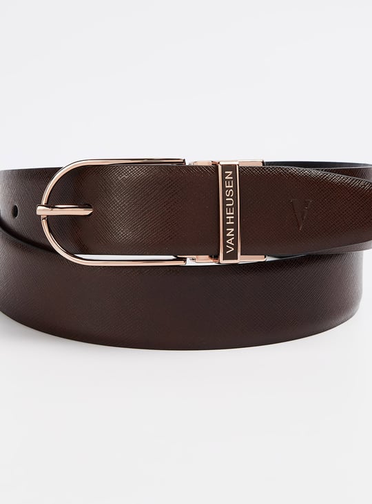 VAN HEUSEN Men Textured Reversible Leather Belt Brown