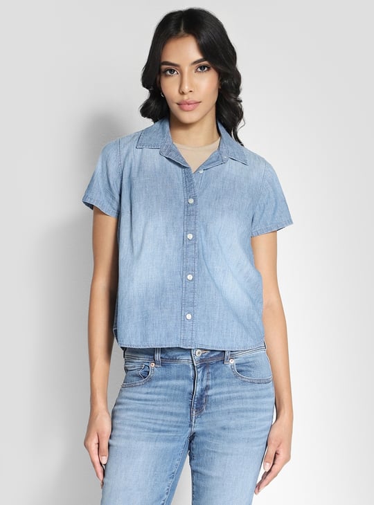 AMERICAN EAGLE Women Washed Denim Shirt