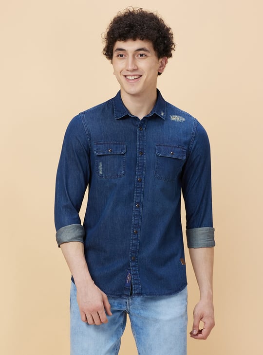 BEING HUMAN Men Solid Slim Fit Denim Shirt