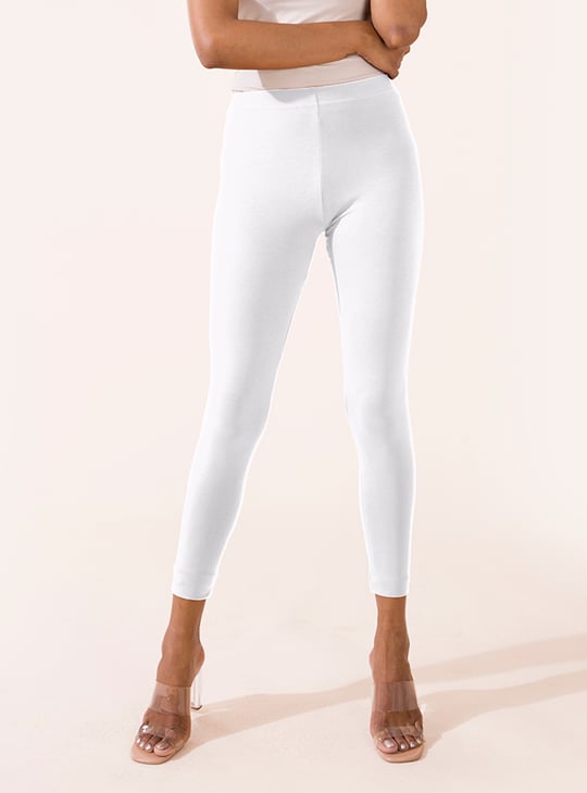 GO COLORS Women Solid Leggings White