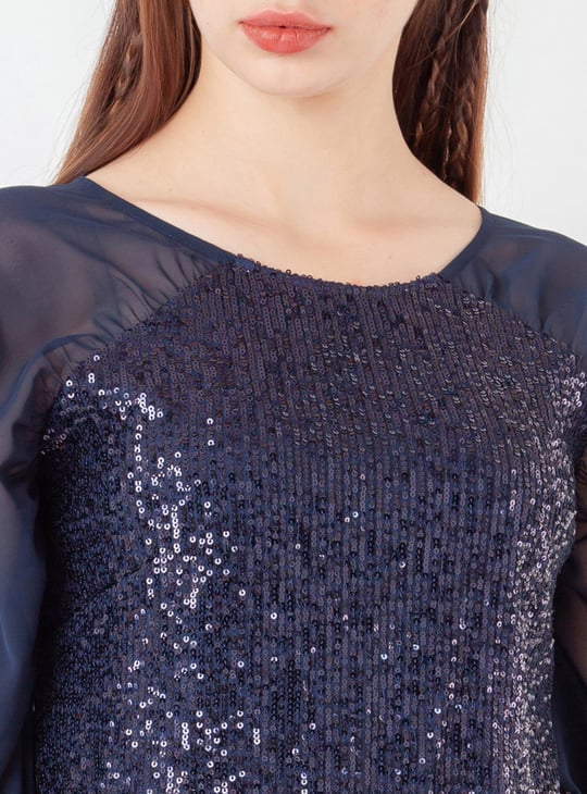 Warehouse shops sheer sleeve sequin