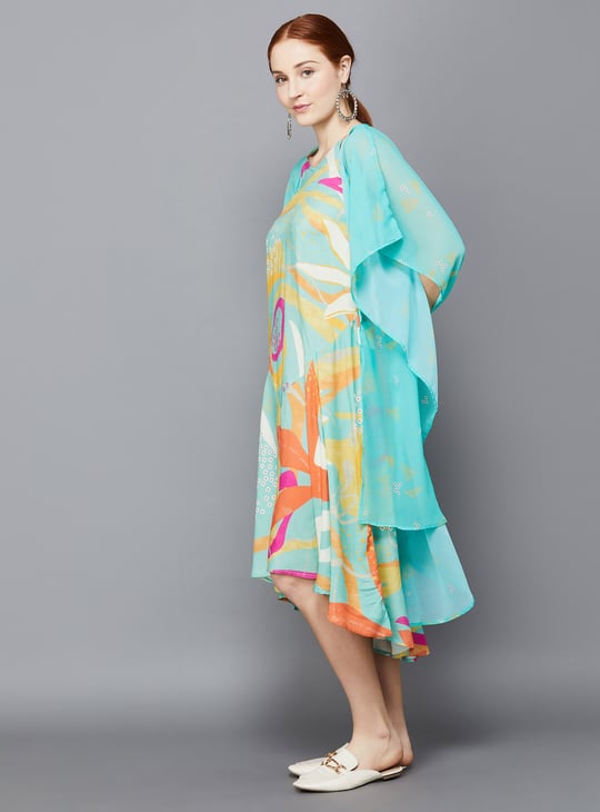 BIBA Women Printed A Line Dress with Cape