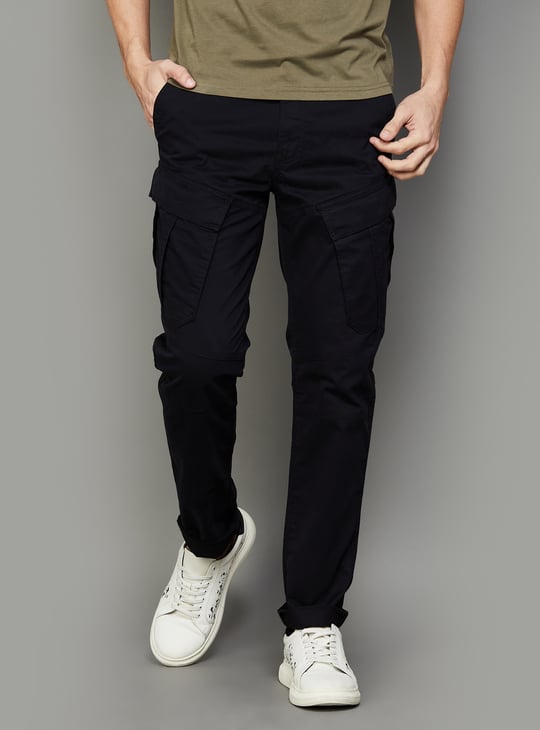 JACK JONES Solid Regular Fit Cargo Trousers Black