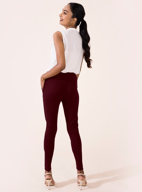 GO COLORS Solid Panelled Knit Treggings