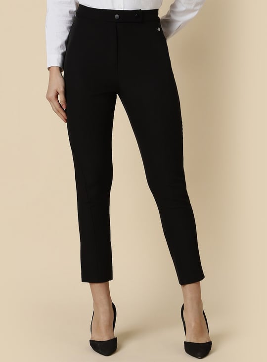 ALLEN SOLLY Women Solid Casual Trousers Black