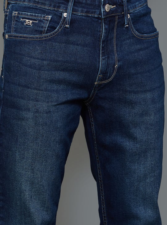 FLYING MACHINE Men Dark Wash Slim Straight Jeans Blue