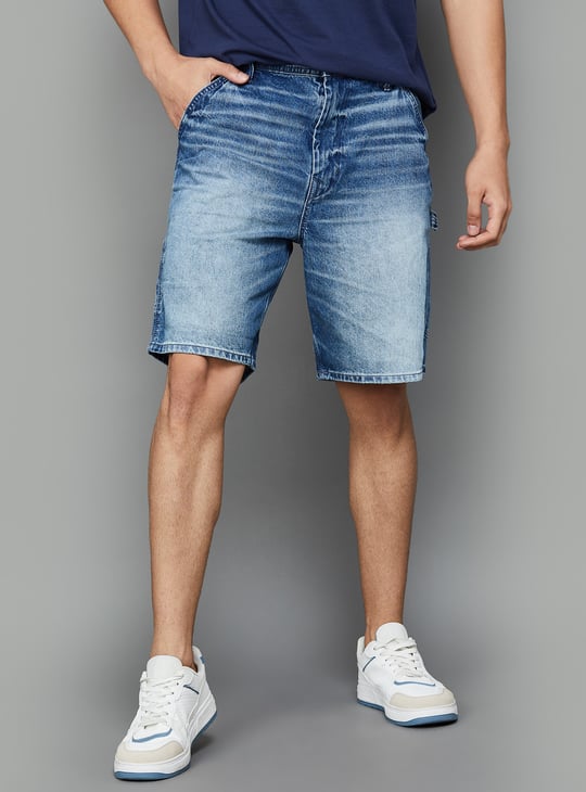 AMERICAN EAGLE Men Stonewashed Denim Shorts Blue