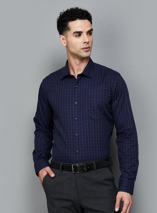 VAN HEUSEN Men Checked Slim Fit Formal Shirt Blue