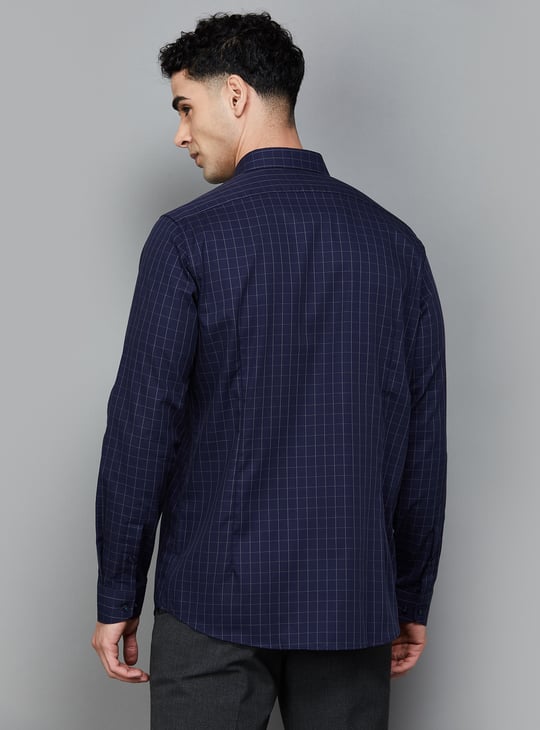 VAN HEUSEN Men Checked Slim Fit Formal Shirt Blue